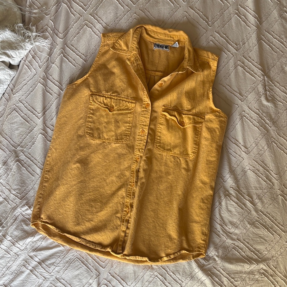 Yellow Sleeveless Button-Up Shirt